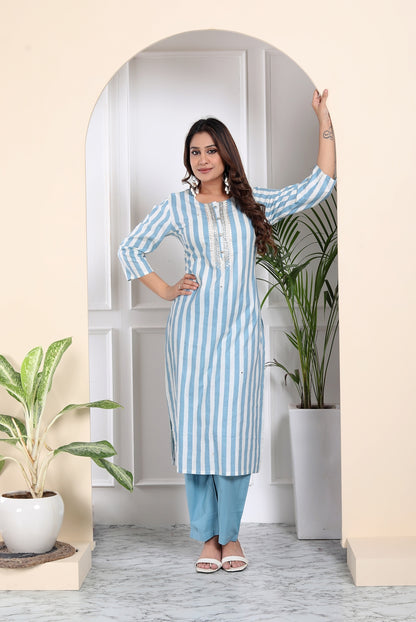 Blue striped suit set