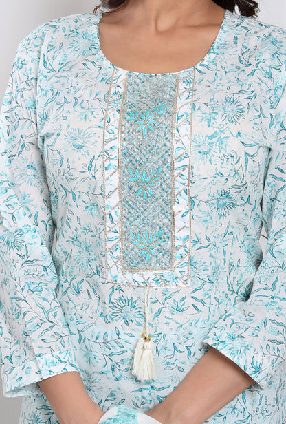 Dreamy white and turquoise floral suit set