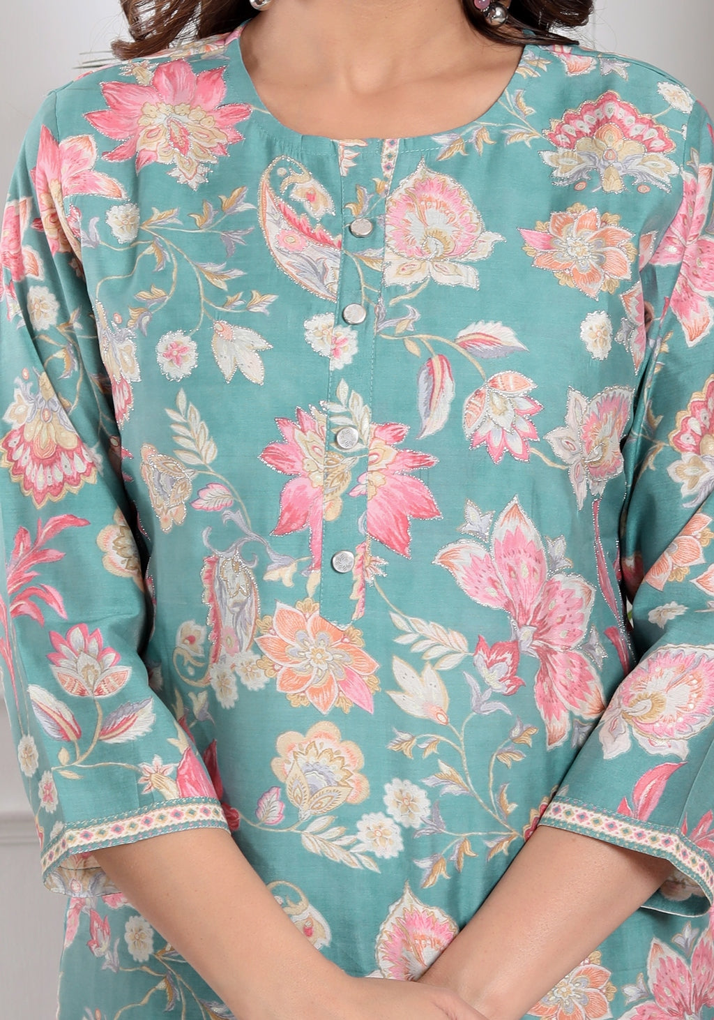 Turquoise blue floral suit set