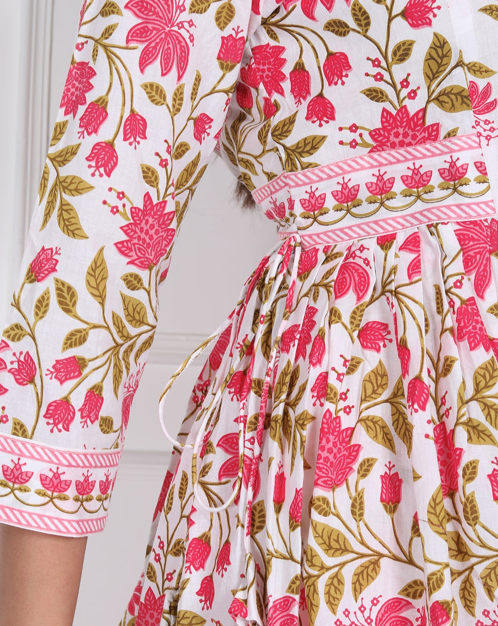 Pink and white floral handblock suit set