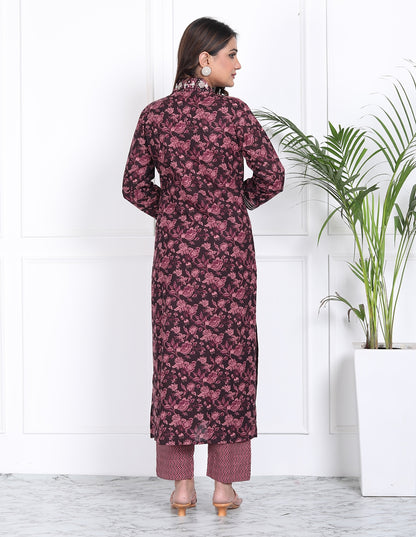 Maroon handwork a line suit set