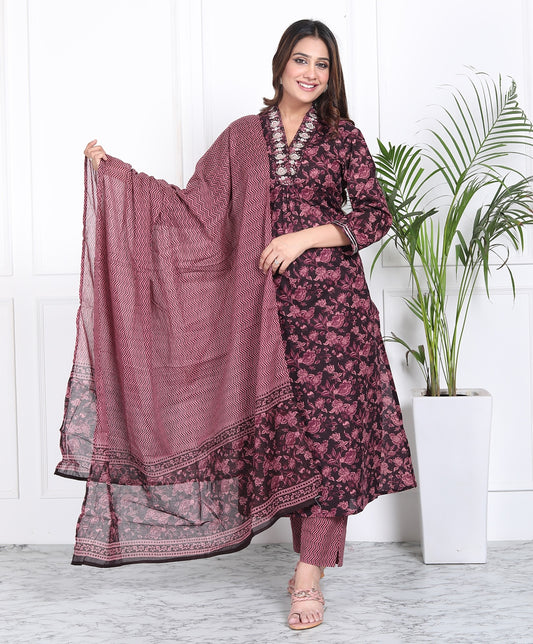 Maroon handwork a line suit set