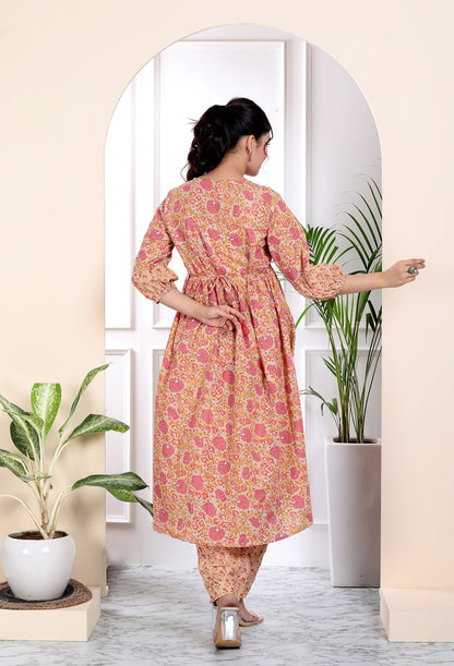 Sand-brown Flared kurta set