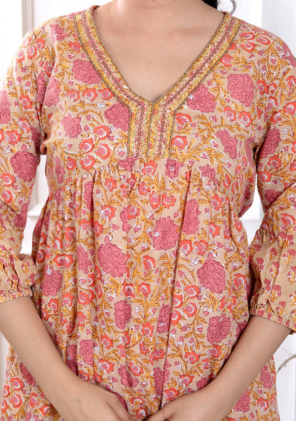 Sand-brown Flared kurta set