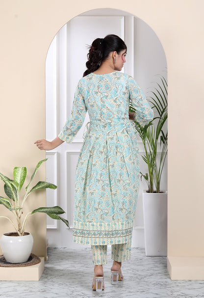 White and blue tassled kurta set