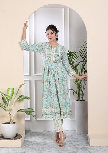 White and blue tassled kurta set