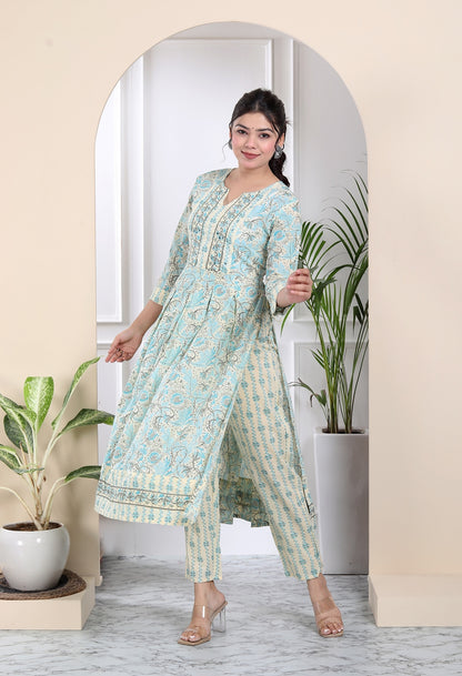 White and blue tassled kurta set