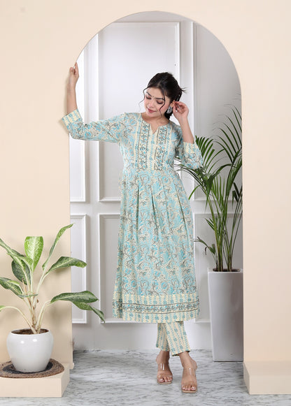 White and blue tassled kurta set