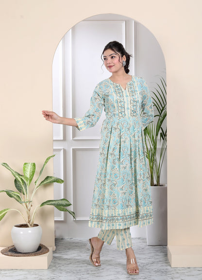 White and blue tassled kurta set