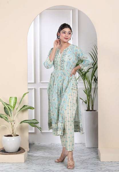 White and blue tassled kurta set