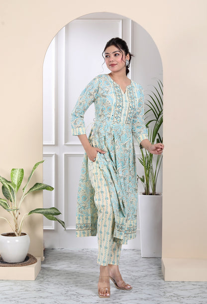 White and blue tassled kurta set