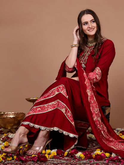 Red applique anarkali suit set