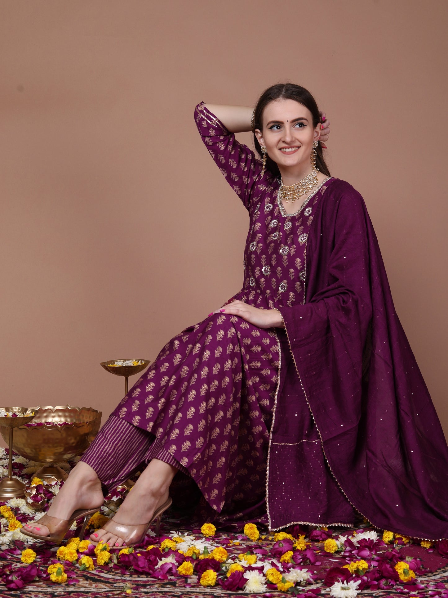 Deep violet flared suit set