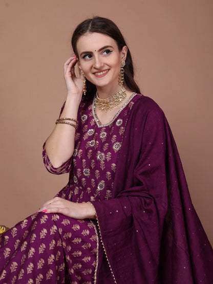 Deep violet flared suit set