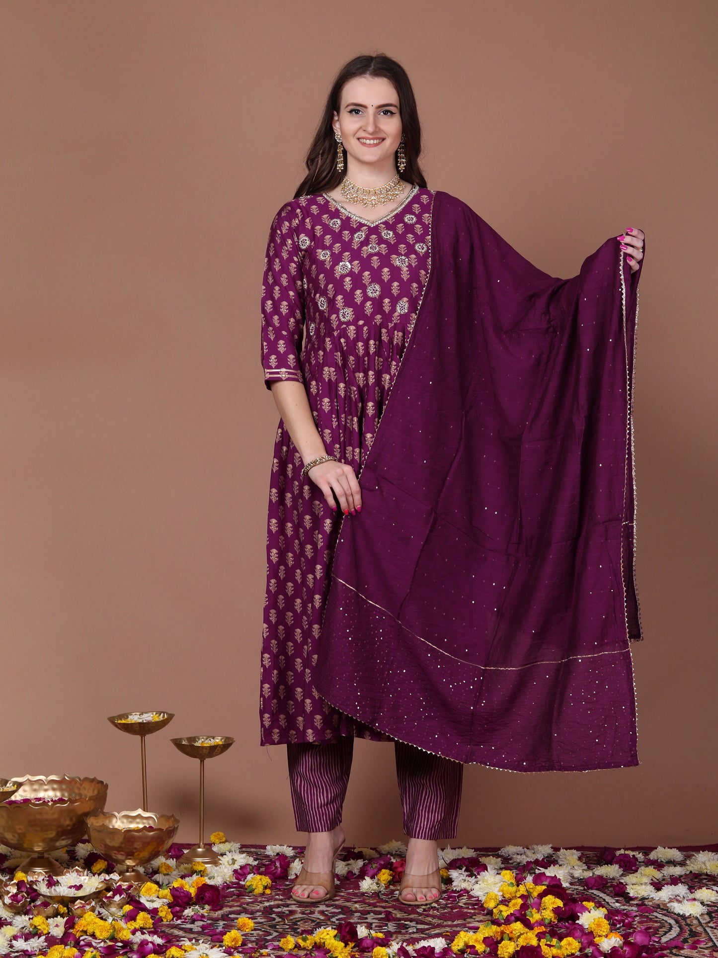 Deep violet flared suit set