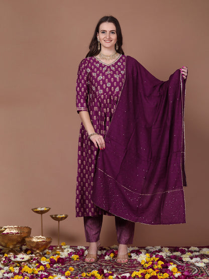 Deep violet flared suit set