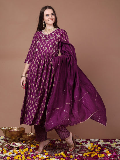 Deep violet flared suit set