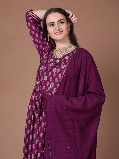 Deep violet flared suit set