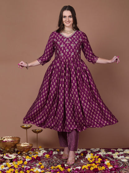 Deep violet flared suit set