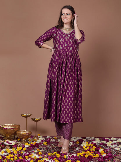 Deep violet flared suit set