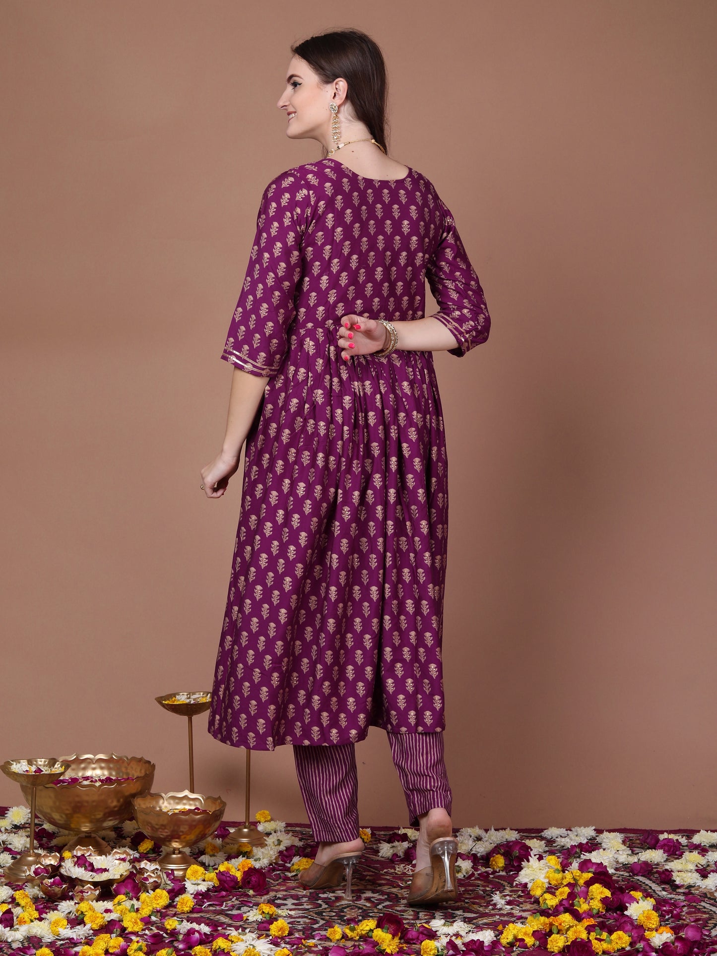 Deep violet flared suit set