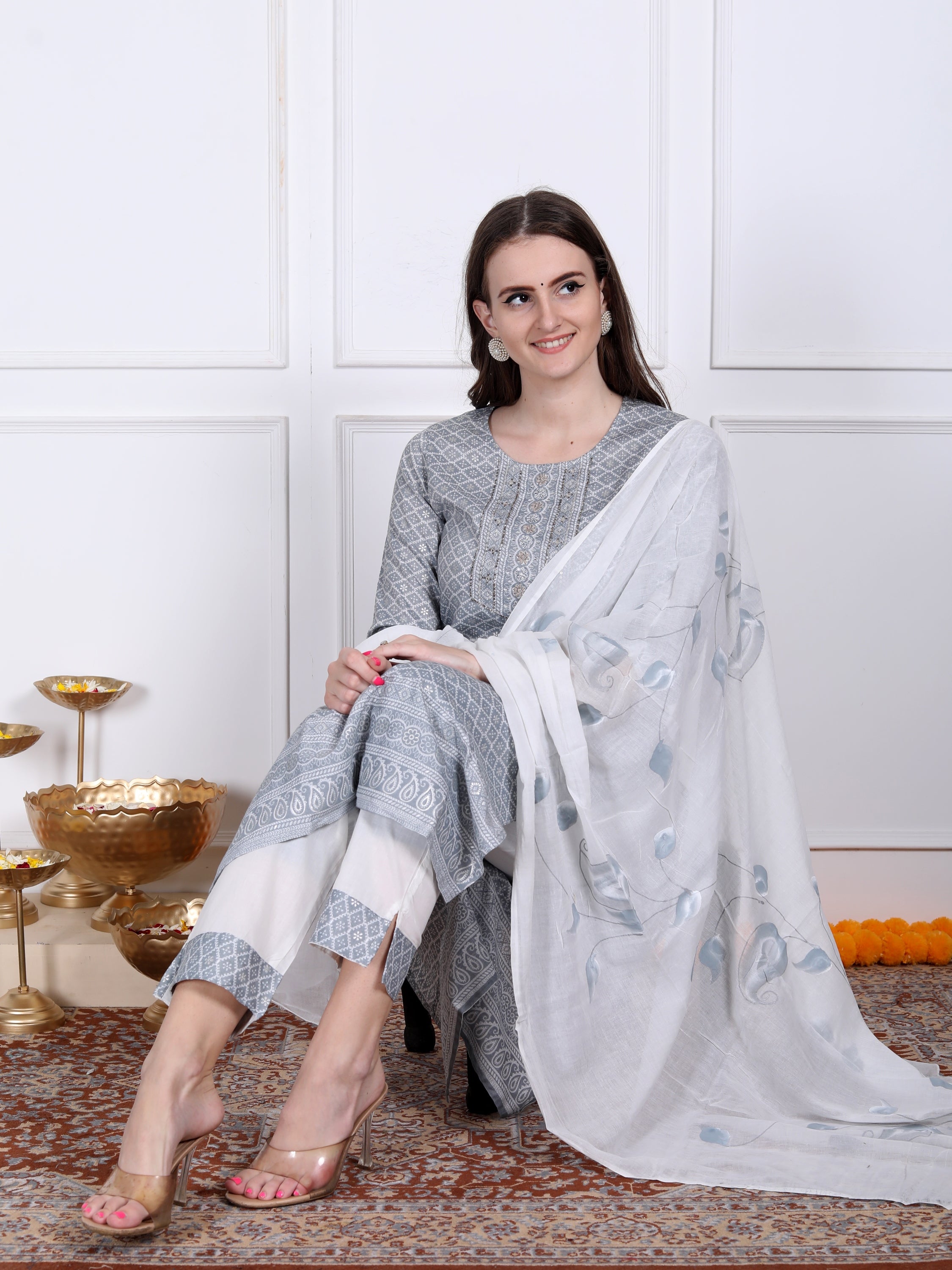 Buy belluxa Salwar Suit Dress Material Cotton Khatli Handwork With Banarasi  Jacquard Dupatta For Women And Girls Grey BLA112 at Amazon.in