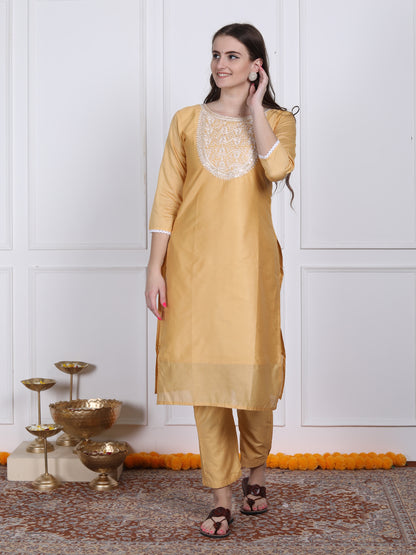 Yellow emboidered suit set