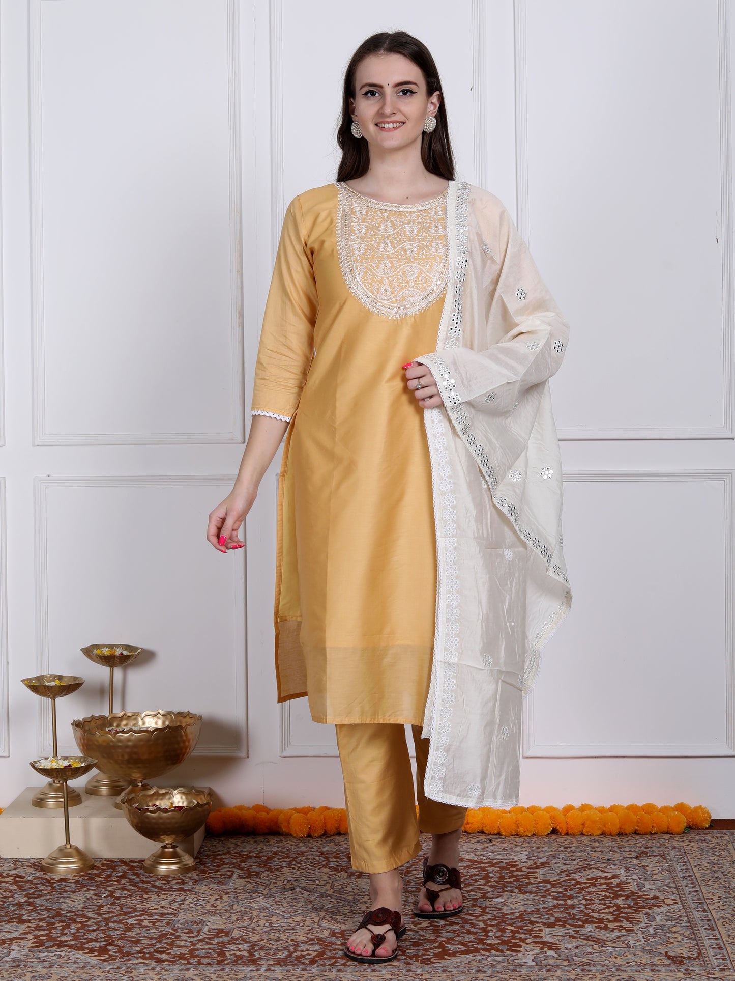 Yellow emboidered suit set