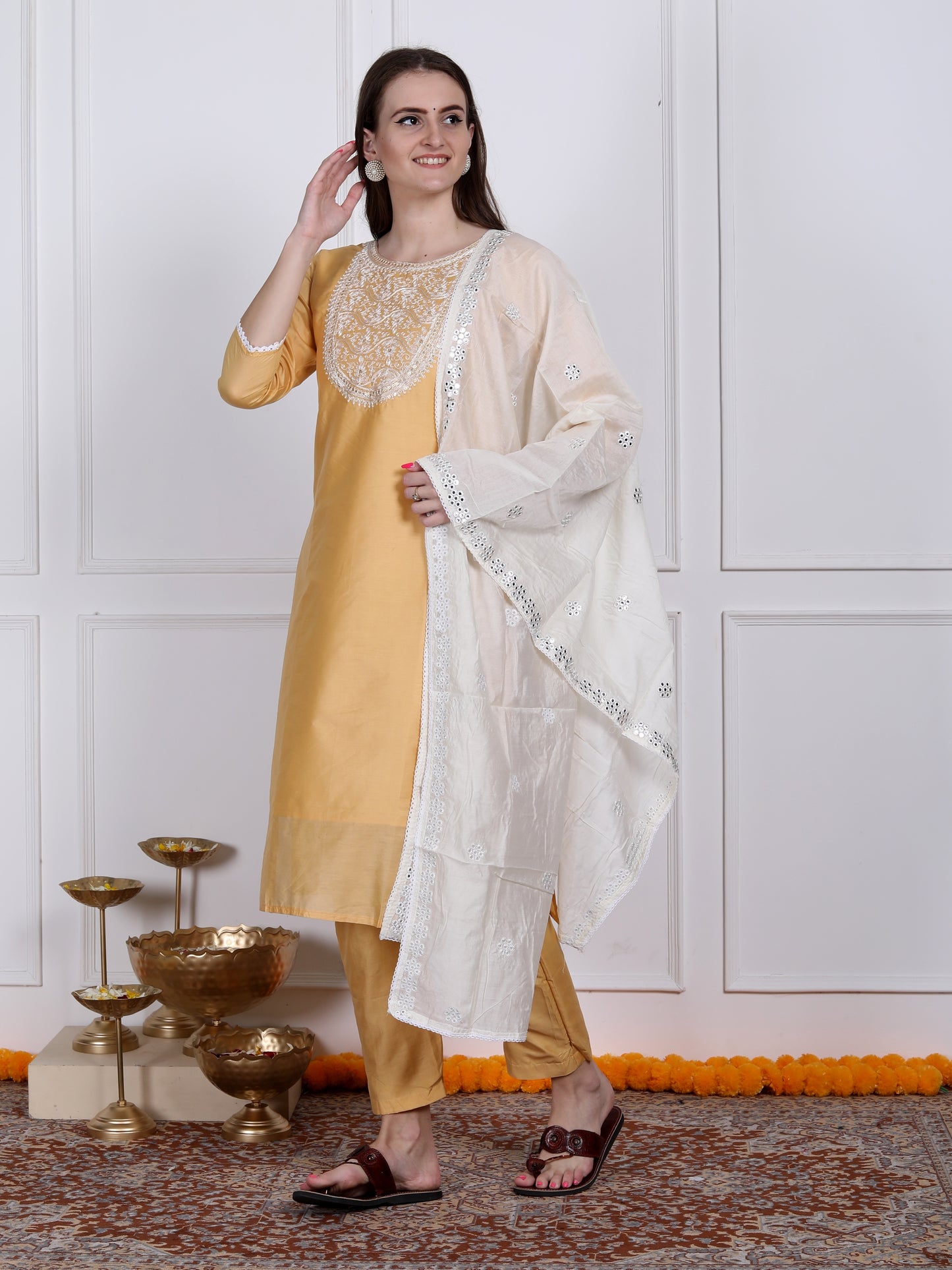 Yellow emboidered suit set