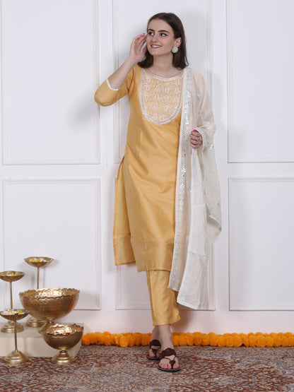 Yellow emboidered suit set