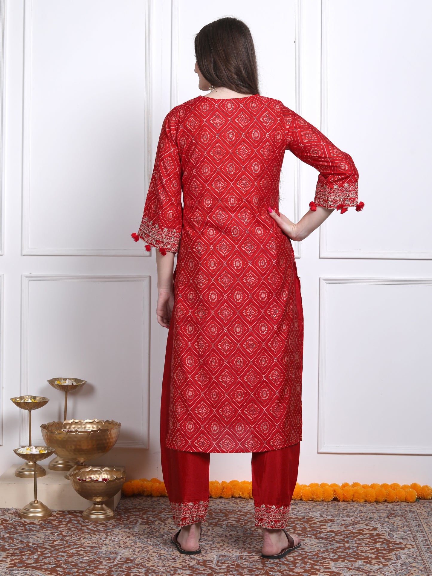 Red bandhani suit set