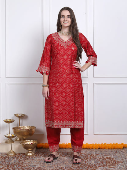 Red bandhani suit set