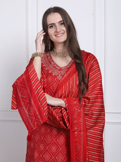 Red bandhani suit set