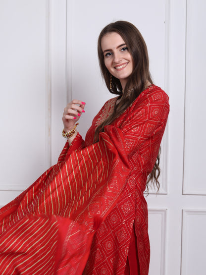 Red bandhani suit set