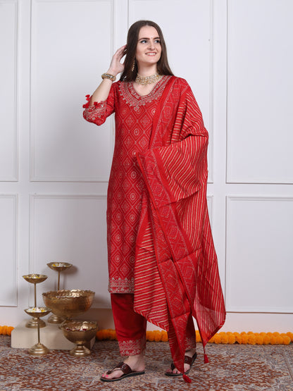 Red bandhani suit set