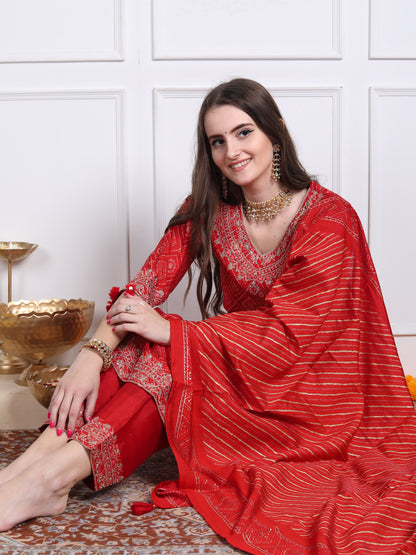 Red bandhani suit set