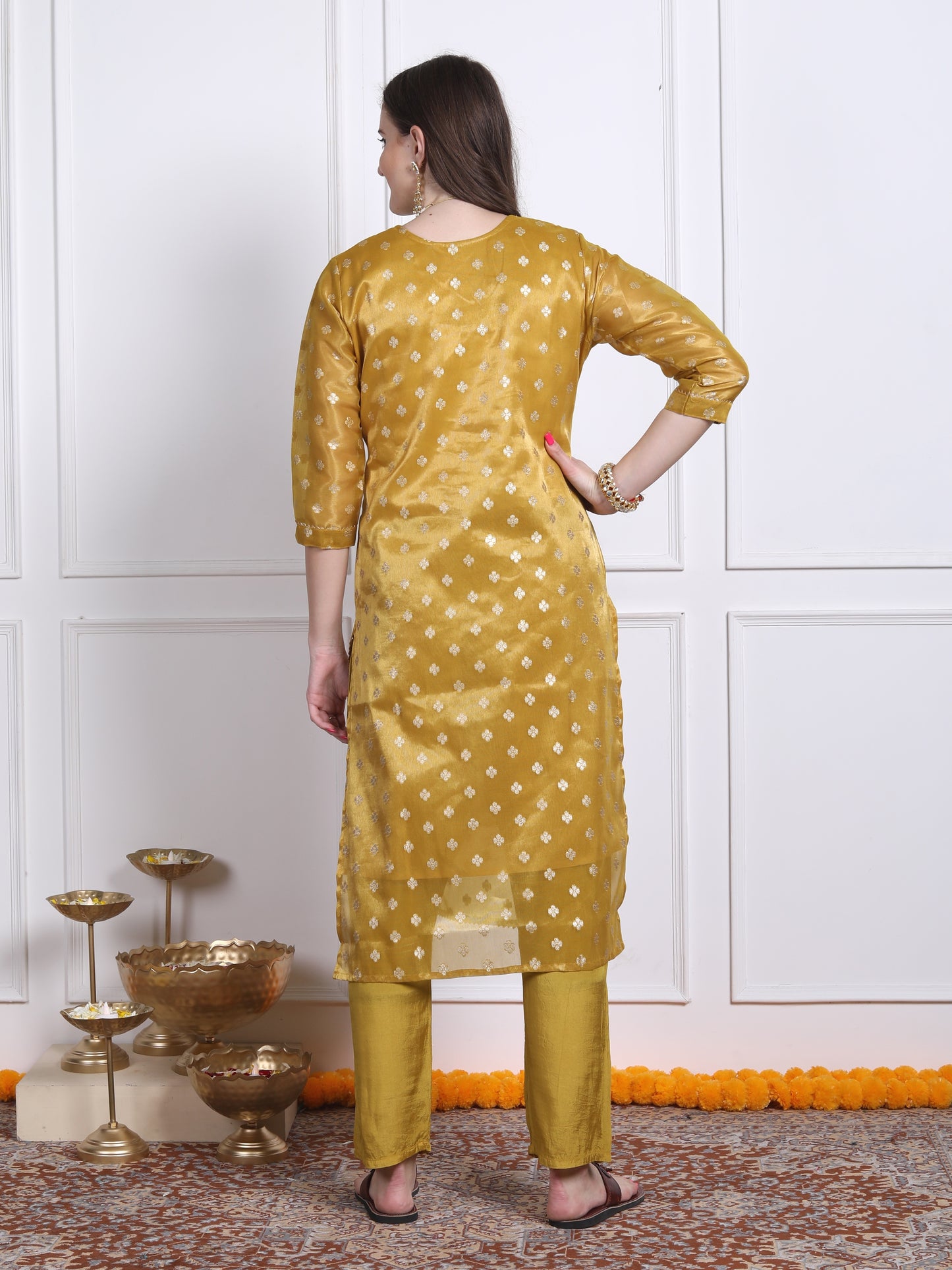 Golden yellow tissue organza suit set