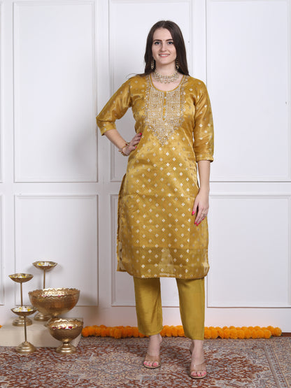 Golden yellow tissue organza suit set