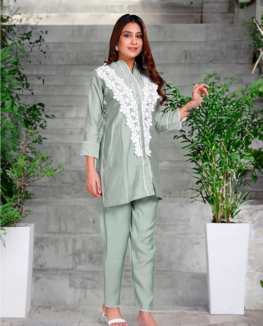 Pista Green Cut Work Co-ord Set