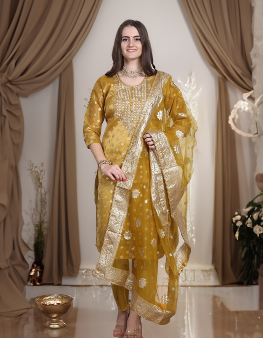 Golden yellow tissue organza suit set