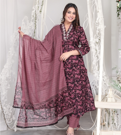 Maroon handwork a line suit set