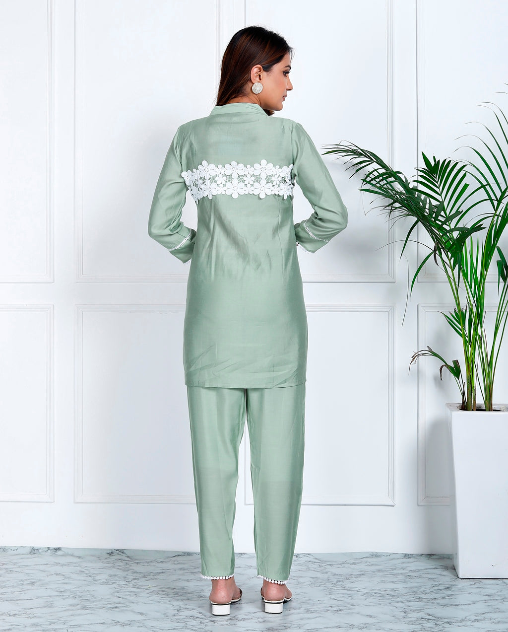 Pista Green Cut Work Co-ord Set