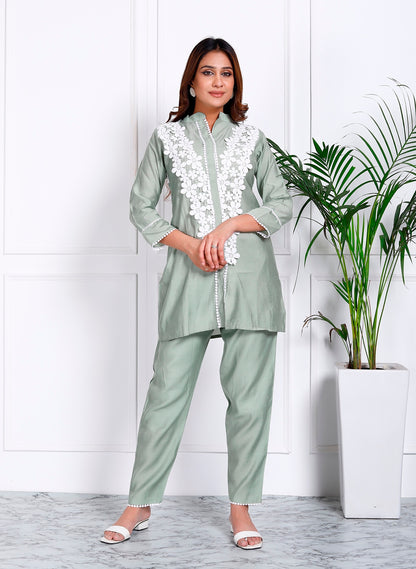 Pista Green Cut Work Co-ord Set