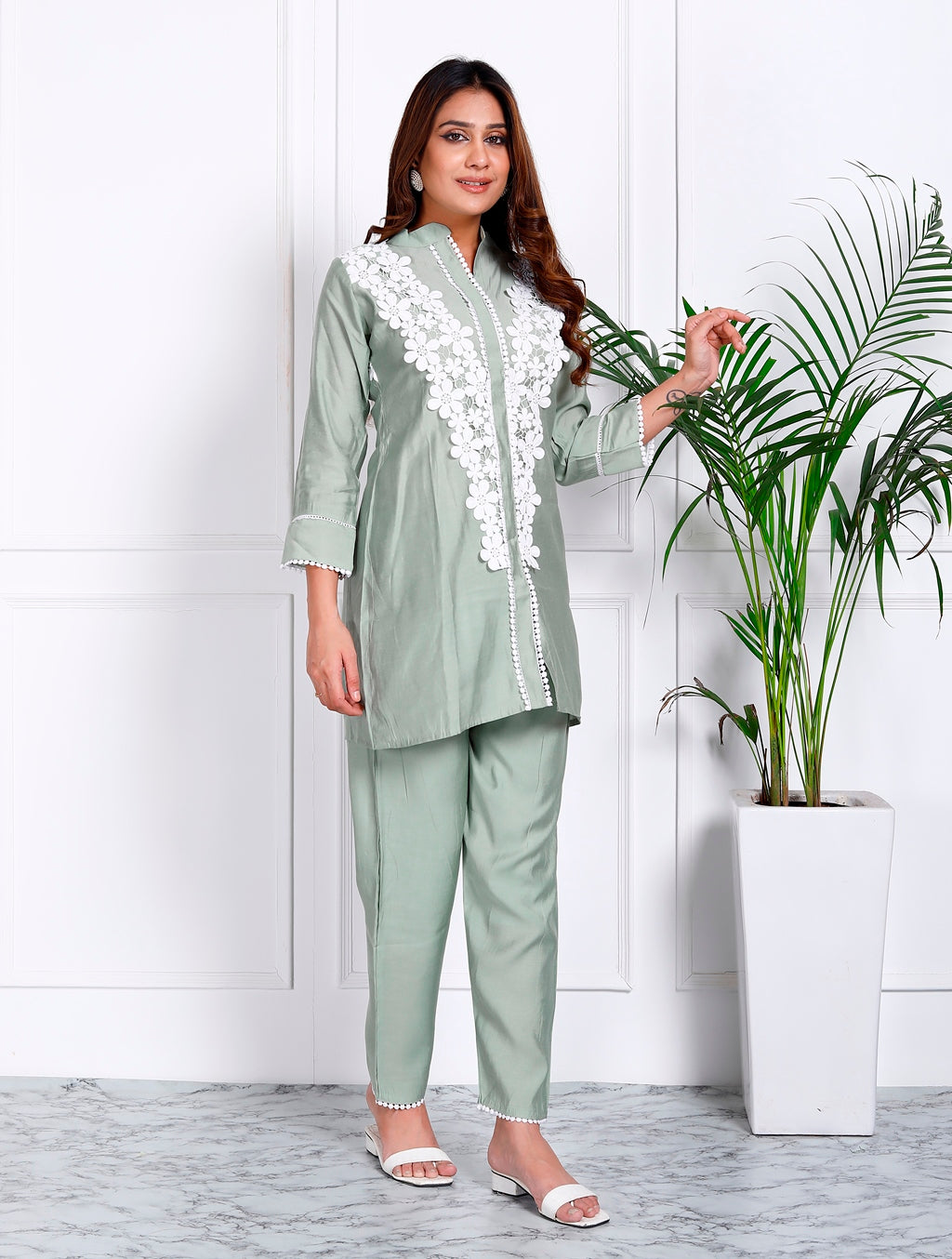 Pista Green Cut Work Co-ord Set