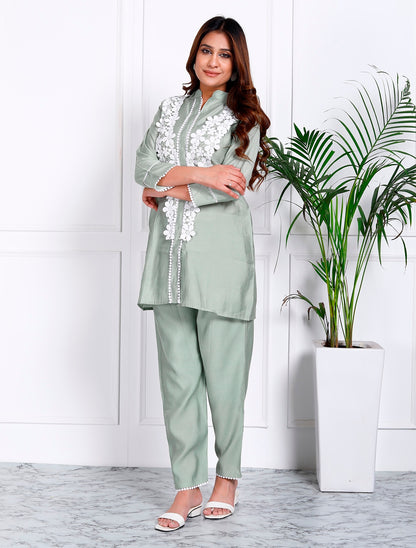 Pista Green Cut Work Co-ord Set