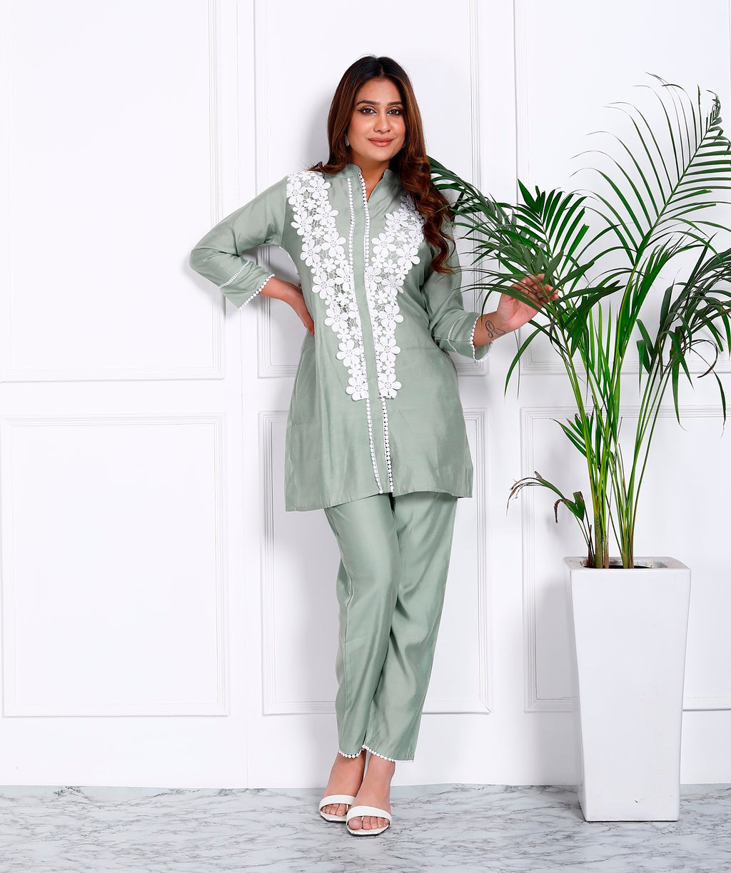 Pista Green Cut Work Co-ord Set