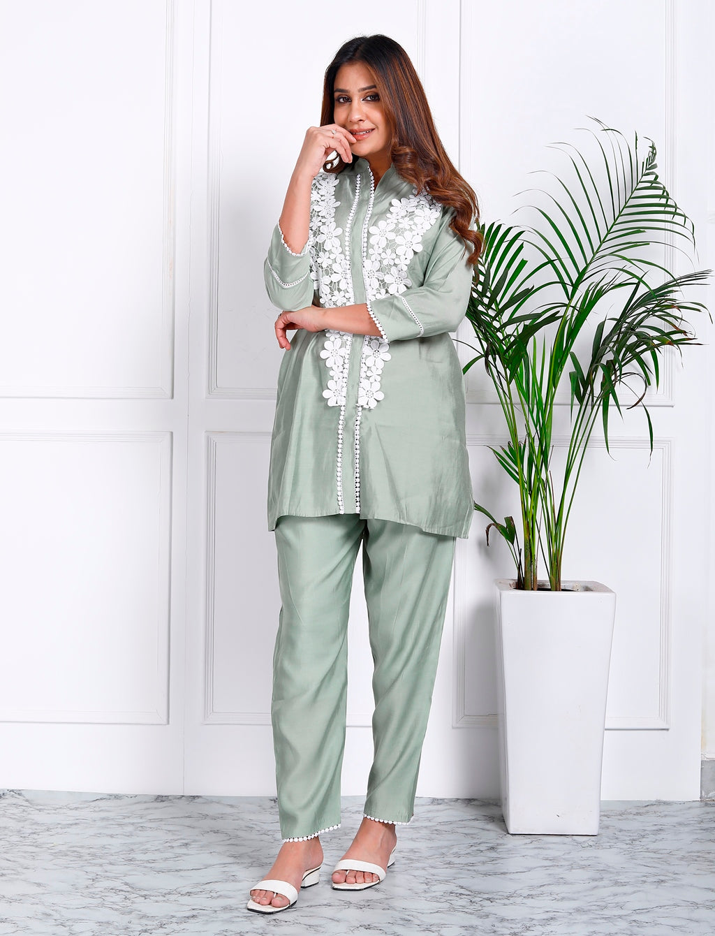 Pista Green Cut Work Co-ord Set