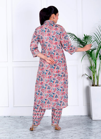 Grey floral kurta set