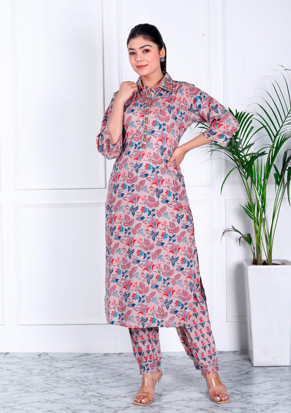 Grey floral kurta set