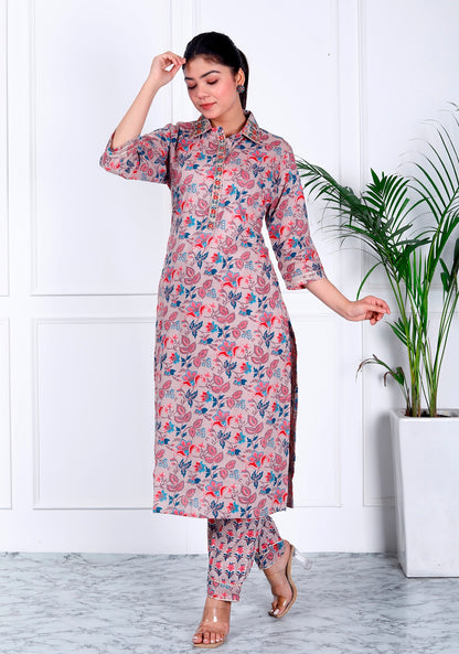 Grey floral kurta set